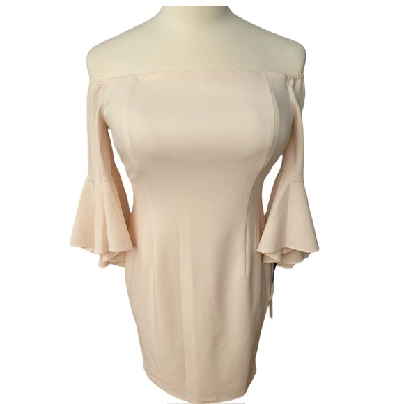 🛑SOLD🛑Calvin Klein Off the Shoulder Sheath Ruffled Sleeve Dress Women Size 14 - Picture 11 of 12